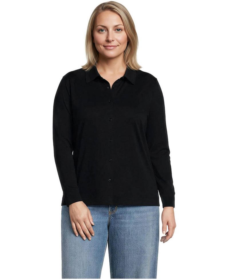 Plus Size Long-Sleeve Button-Front Relaxed-Fit Button-Down Shirt