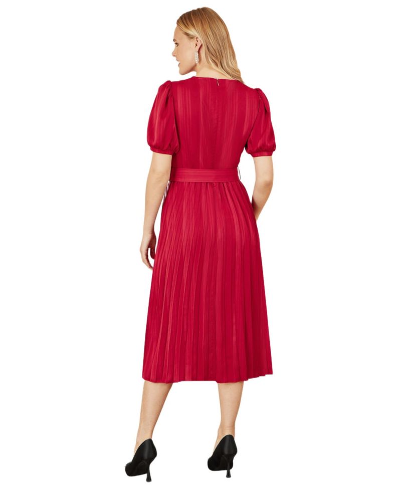 Women's Striped Satin Midi Dress Stylish Belted Partywear