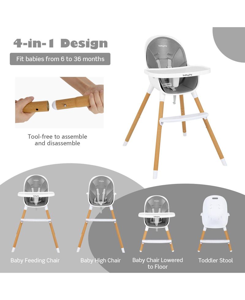 Kids 4-in-1 Convertible High Chair Feeding Chair with Adjustable Tray
