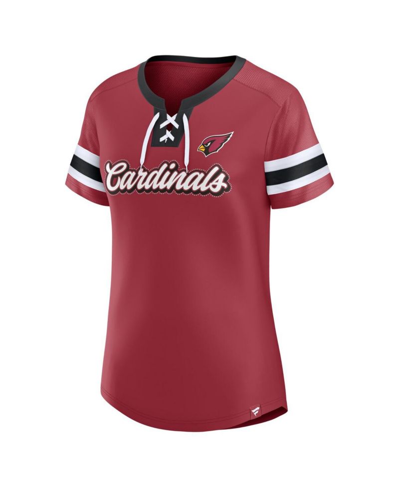 Women's Cardinal Arizona Cardinals Iconic Bling Athena Lace-Up V-Neck T-Shirt