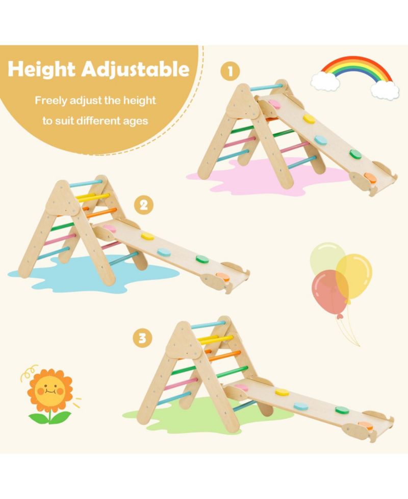 3-in-1 Wooden Climber with Triangle, Arch, and Ramp, 3-Piece Set