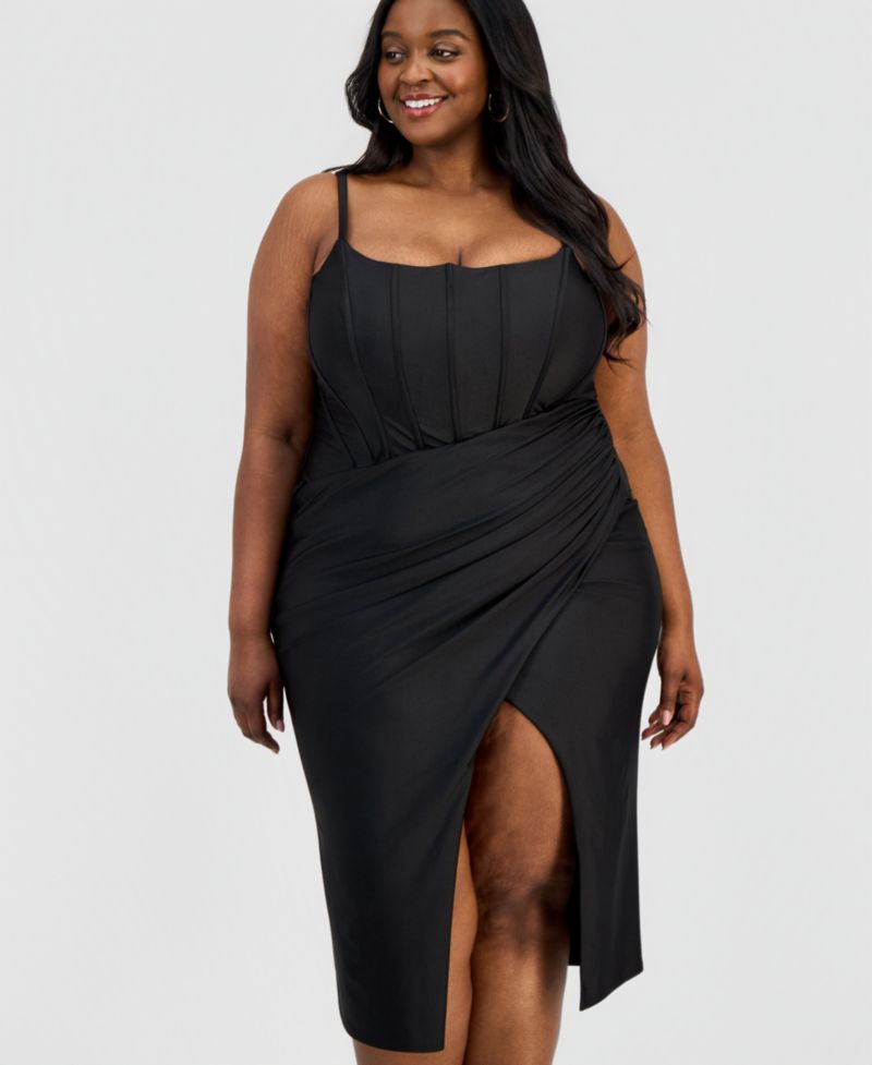 Trendy Plus Size Asymmetric Corset Midi Dress