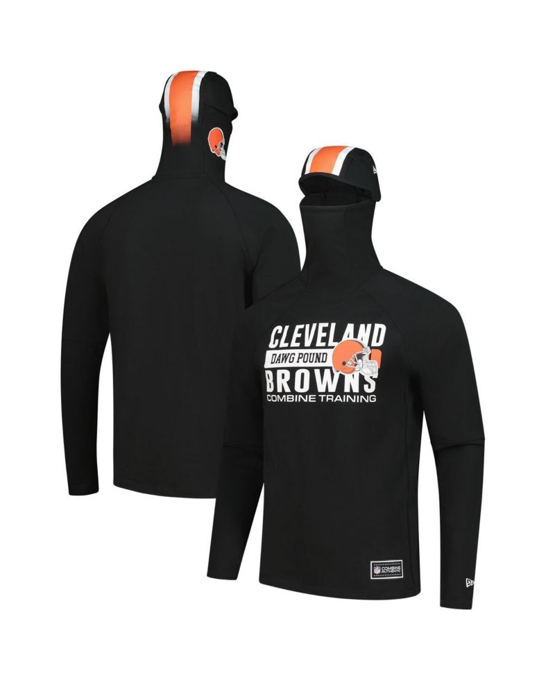 Men's Black Cleveland Browns Functional Fandom Balaclava Helmet Stripe Tri-Blend Hoodie