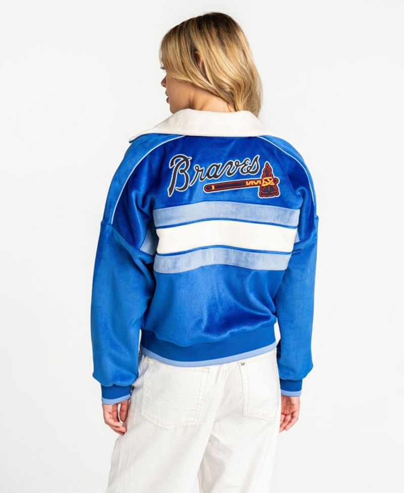 Women's Blue Atlanta Braves Velvet Cord Full-Zip Jacket