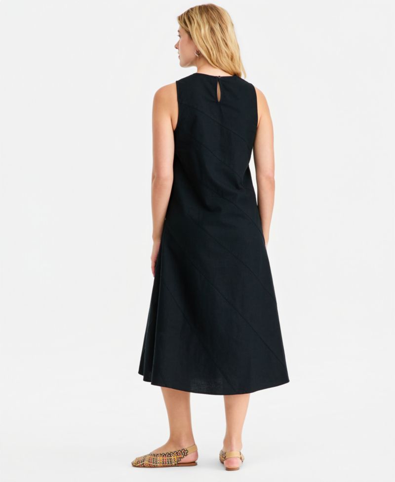 Women's Linen-Blend Diagonal Seam Midi Dress
