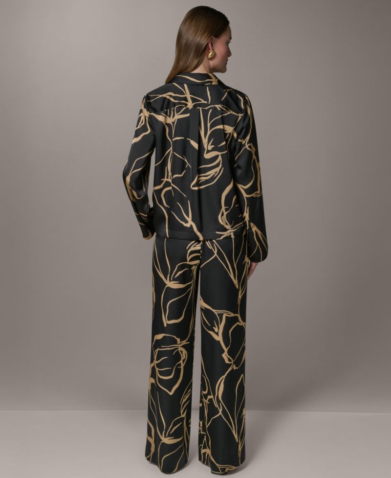 Women's Button-Up Top and Printed Wide-Leg Pull-On Pants