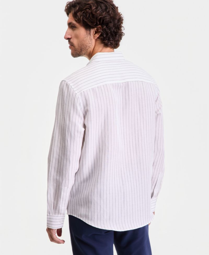 Men's Long-Sleeve Linen-Blend Striped Button-Up Shirt, Macy's Exclusive