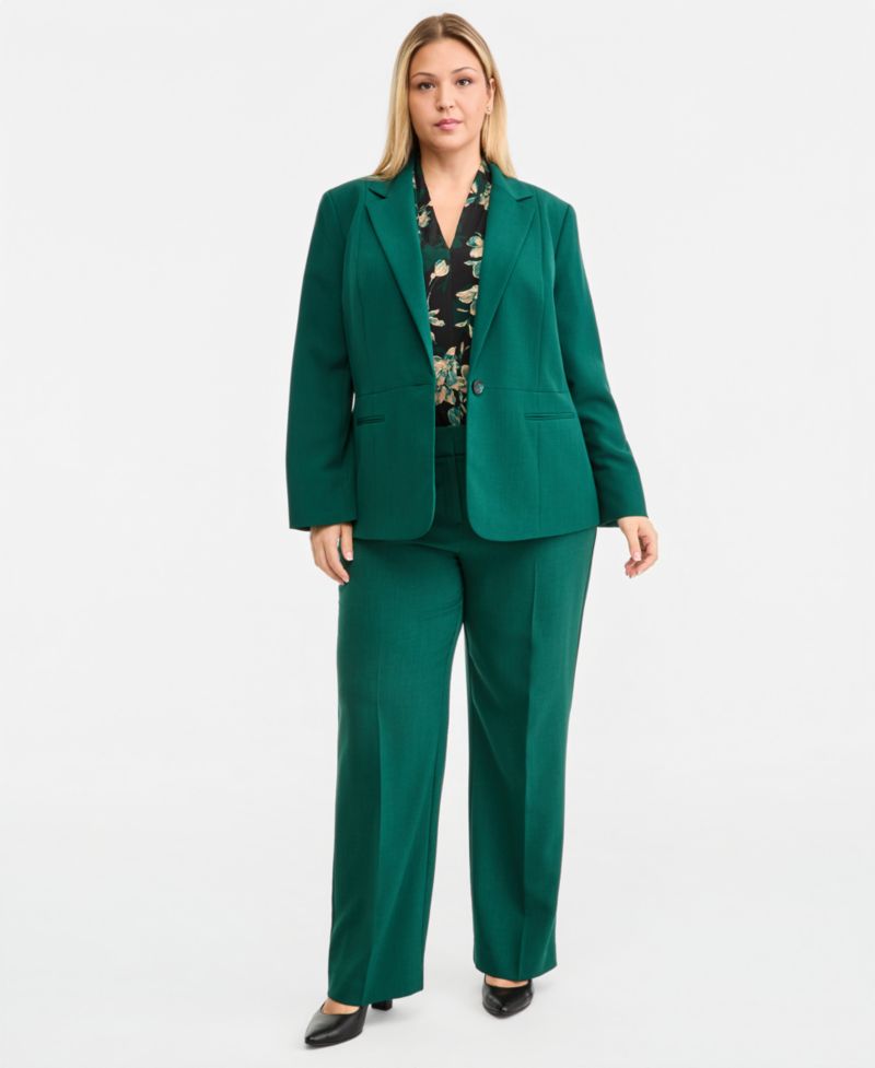Plus Size Single-Button Notch Collar Tailored Blazer