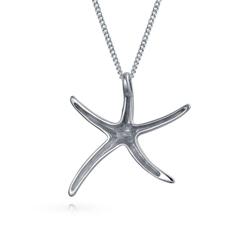 Tropical Vacation Nautical Starfish Pendant Necklace .925 Sterling Silver