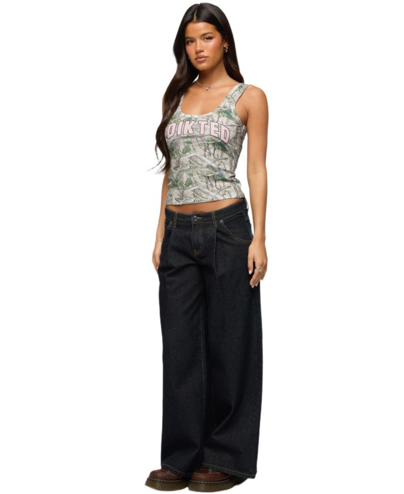 Women's Pleated Low Rise Wide Leg Jeans