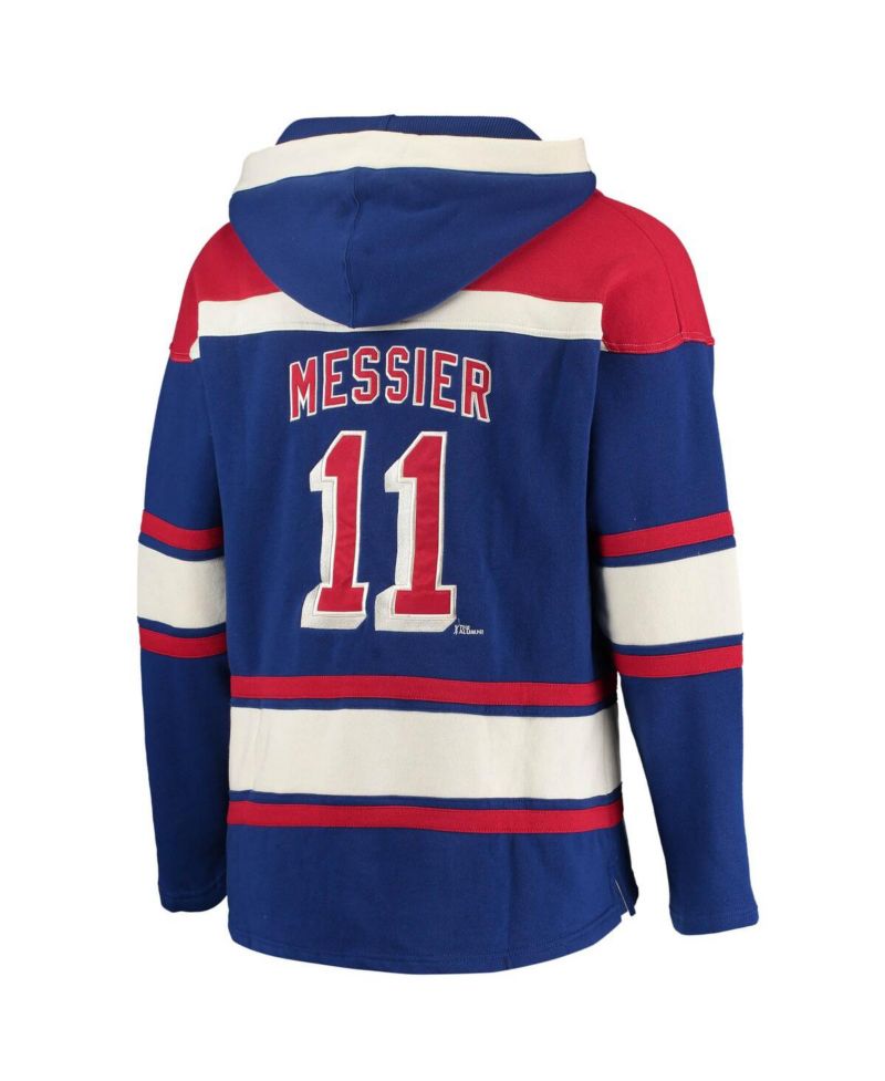 Men's Mark Messier Blue New York Rangers Retired Player Name and Number Lacer Pullover Hoodie