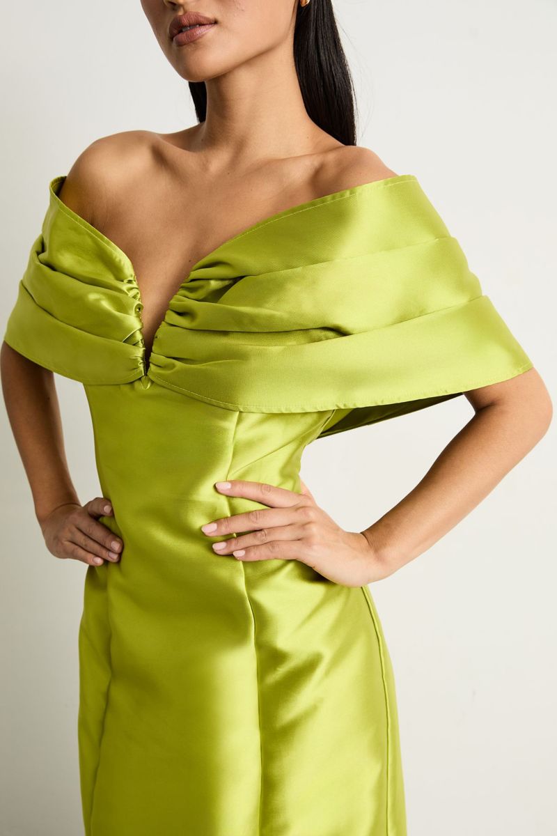 Women's Satin Twill Bardot Midi Dress