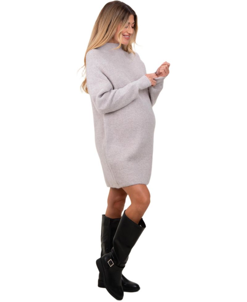 Women's Heather Grey Mock Neck Mini Sweater Dress