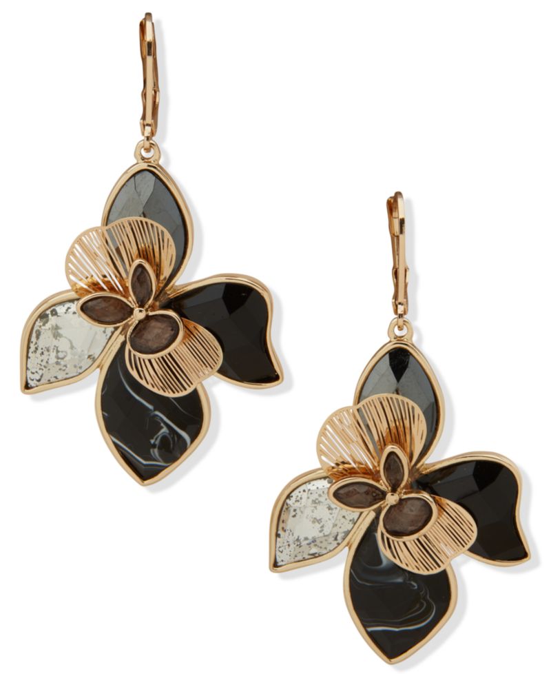 Gold-Tone Large Flower Drop Earrings