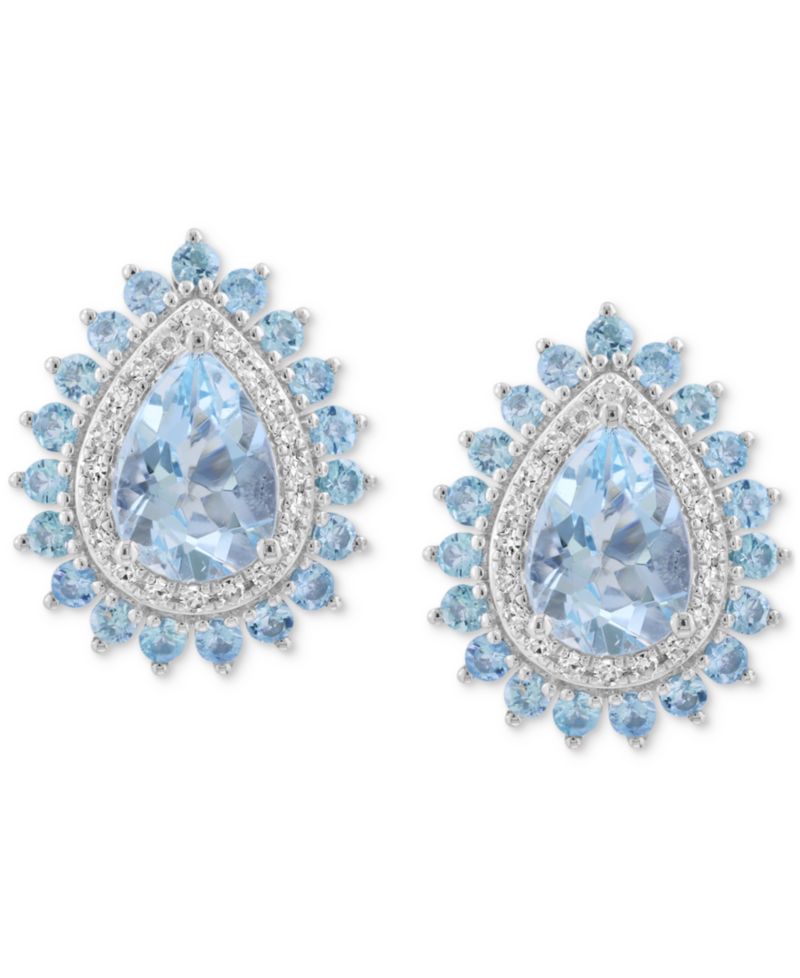 EFFY® Aquamarine (1-3/8 ct. t.w.), Blue Topaz (5/8 ct. t.w.) & Diamond (5/8 ct. t.w.) Stud Earrings in 14k White Gold