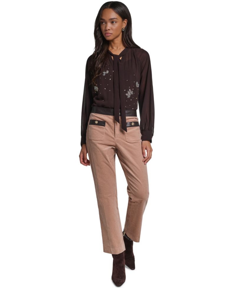 Petite High-Waist Straight Corduroy Pants