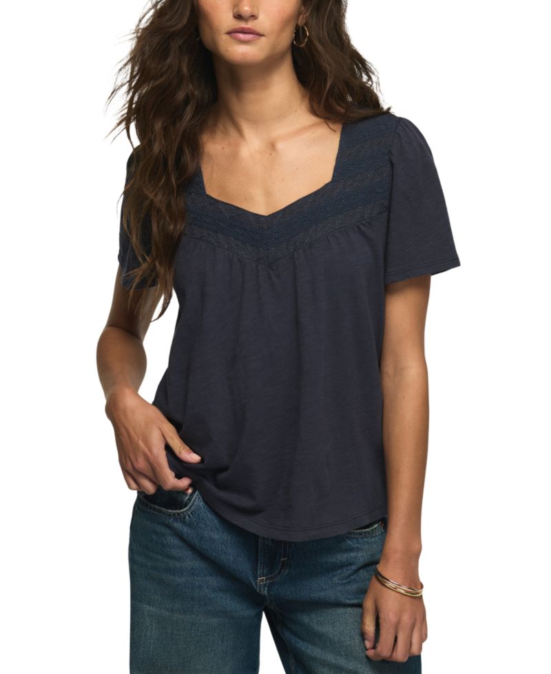 Women's Embroidered Yoke Square Neck Short-Sleeve T-Shirt