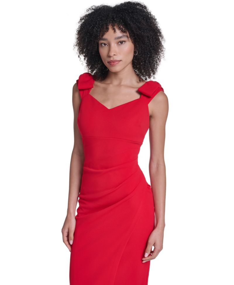 Women's Scuba Crepe Sheath with Bow Straps Sleeveless Knee-Length Dress