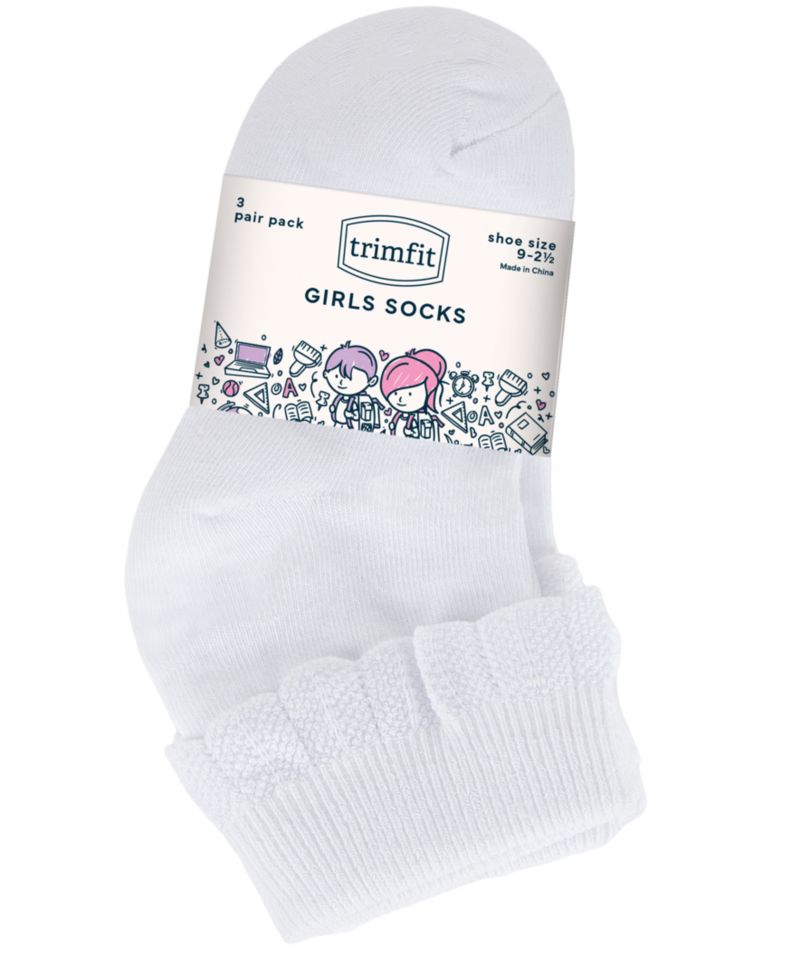 3-Pack Scalloped Socks, Little Girls & Big Girls