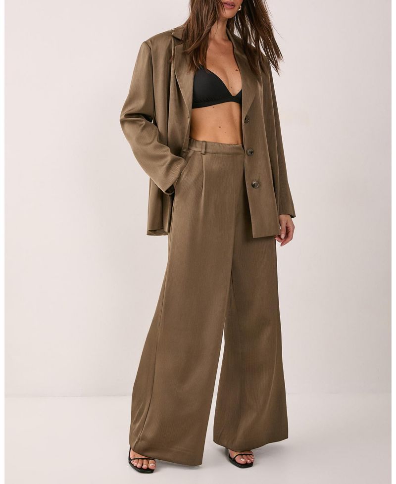 Women's Satin Pleated Oversized Blazer
