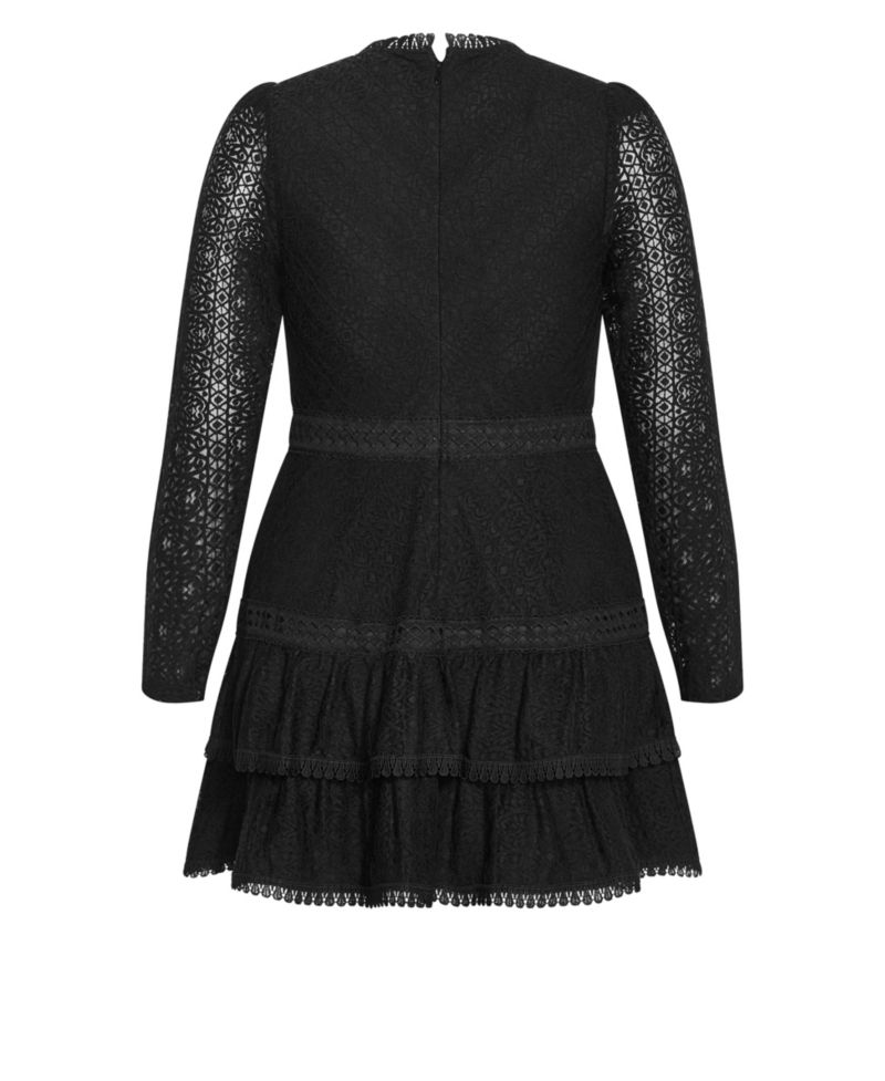 Plus Size Gabriella Long-Sleeve Lace Tiered Mini Dress