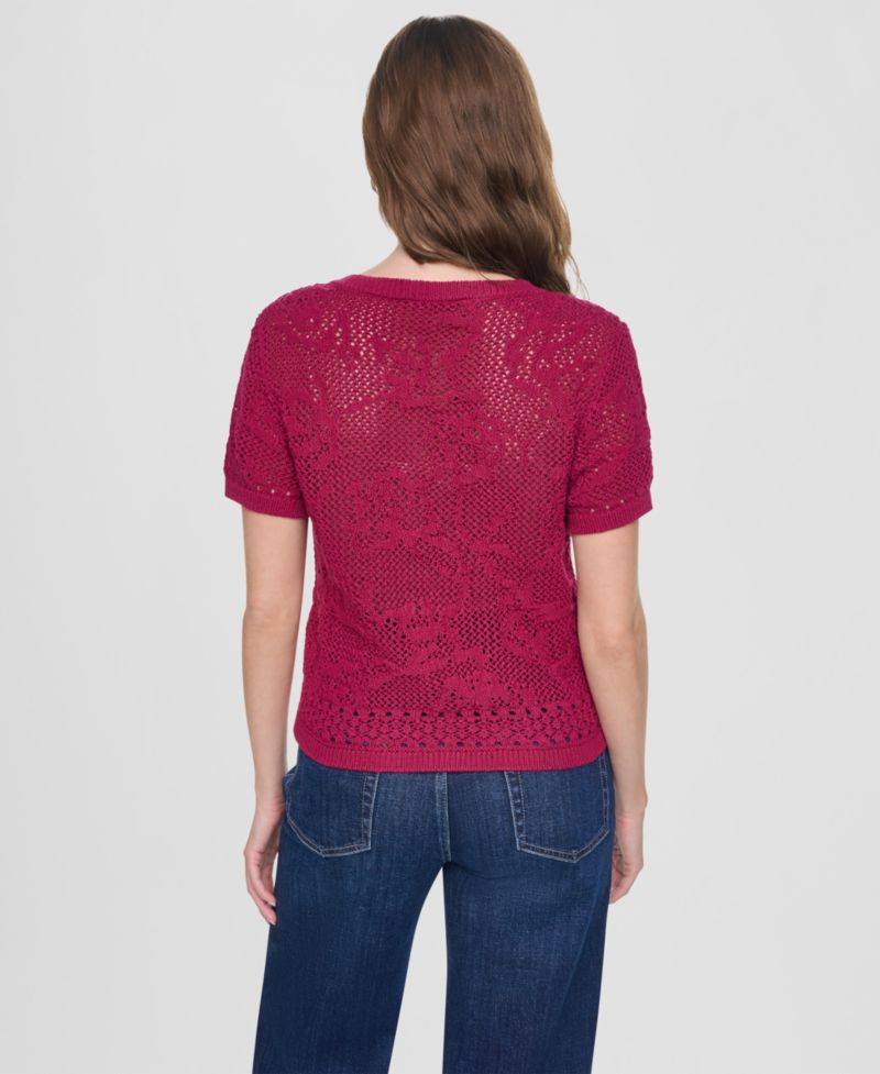 Women's Short-Sleeve Crewneck Cardigan