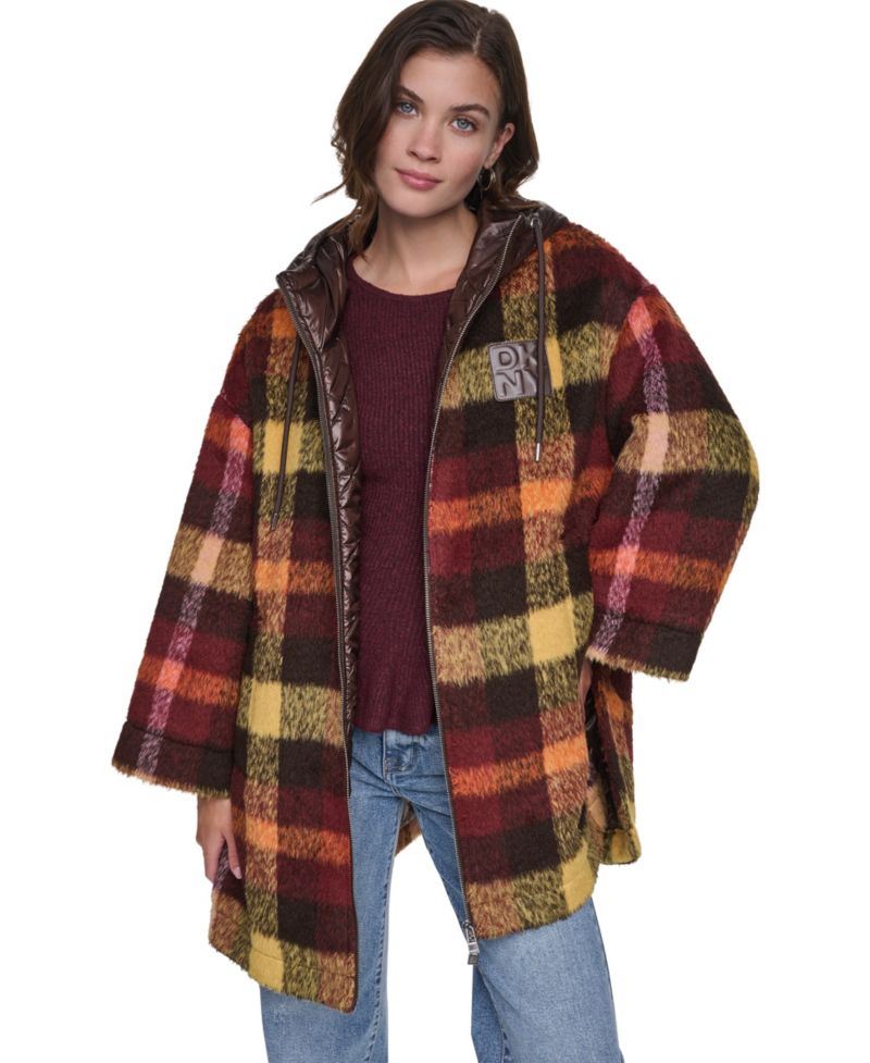 Women's Plaid Quilted-Hood Jacket