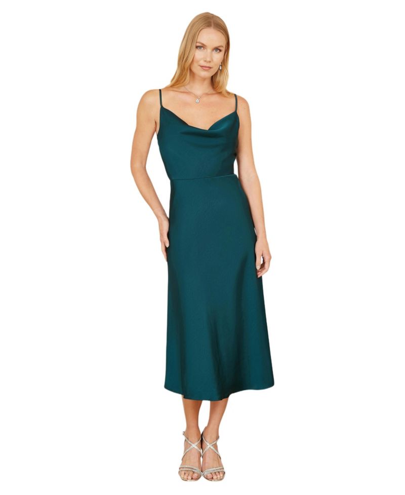 Women's Satin Cowl Neck Midi Dress