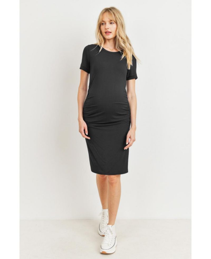 Women's Casual Short Sleeve Crewneck Side Ruched T-Shirt Dress