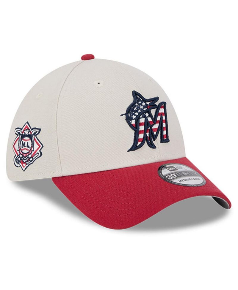 Men's Red Miami Marlins 2024 Fourth of July 39THIRTY Flex Hat
