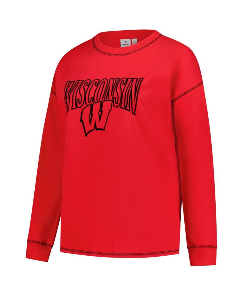 Women's Red Wisconsin Badgers Plus Size Contrast Stitch Sweatshirt