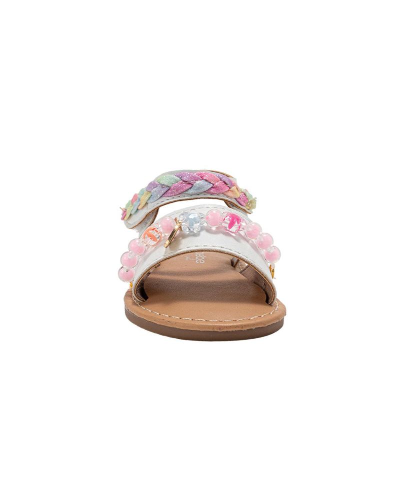 Big Girls Girl's Fashion Sandals - Dressy Shoes with Glitter Braid and Bracelet Accent
