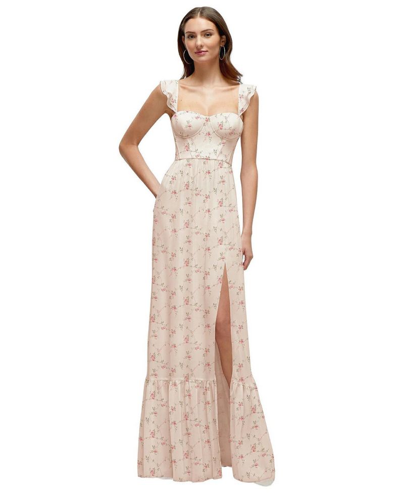 Plus Size Ruffle Strap Chiffon Bustier Maxi Dress with Ruffle Hem A-Line Skirt
