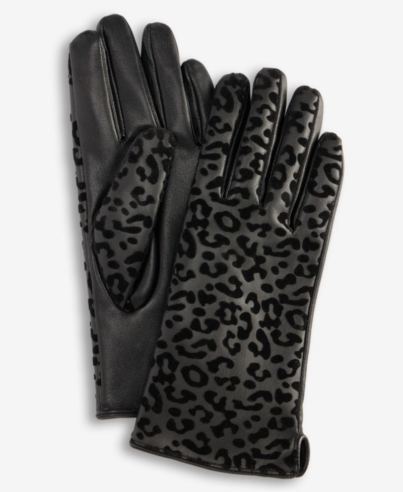 Women's Leopard-Print Flocked Gloves