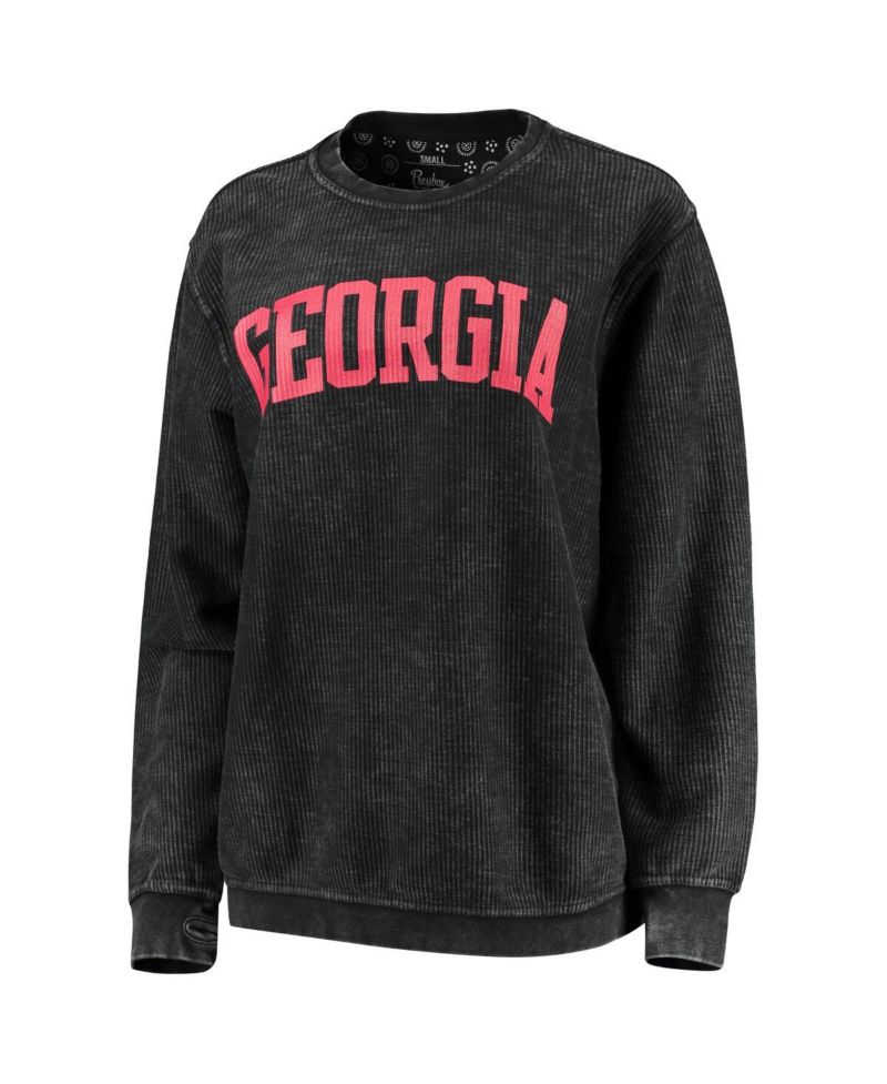 Women's Black Georgia Bulldogs Comfy Cord Vintage-Like Wash Basic Arch Pullover Sweatshirt