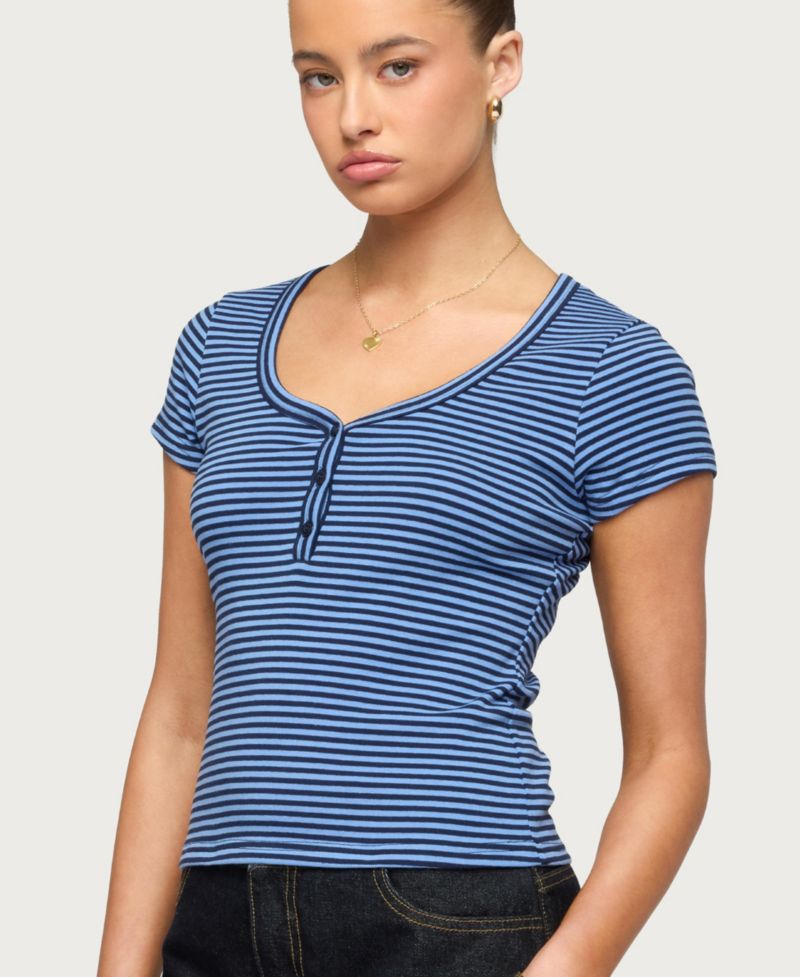 Women's Kady Striped Henley T Shirt