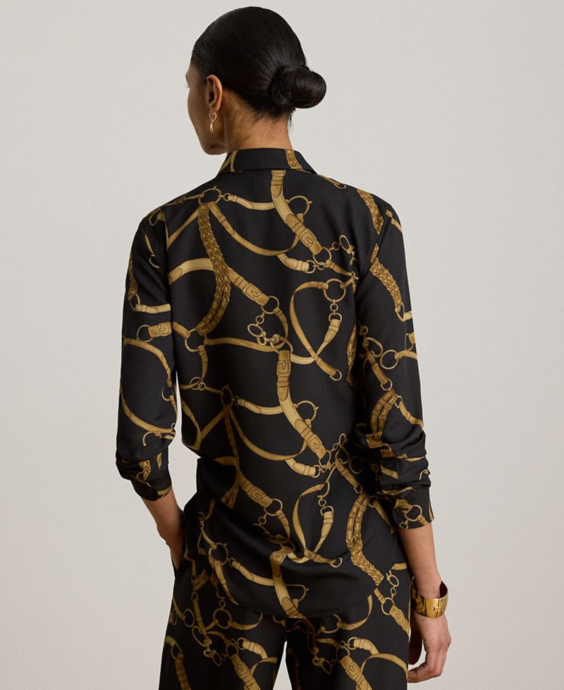 Petite Classic-Fit Belting-Print Crepe Shirt