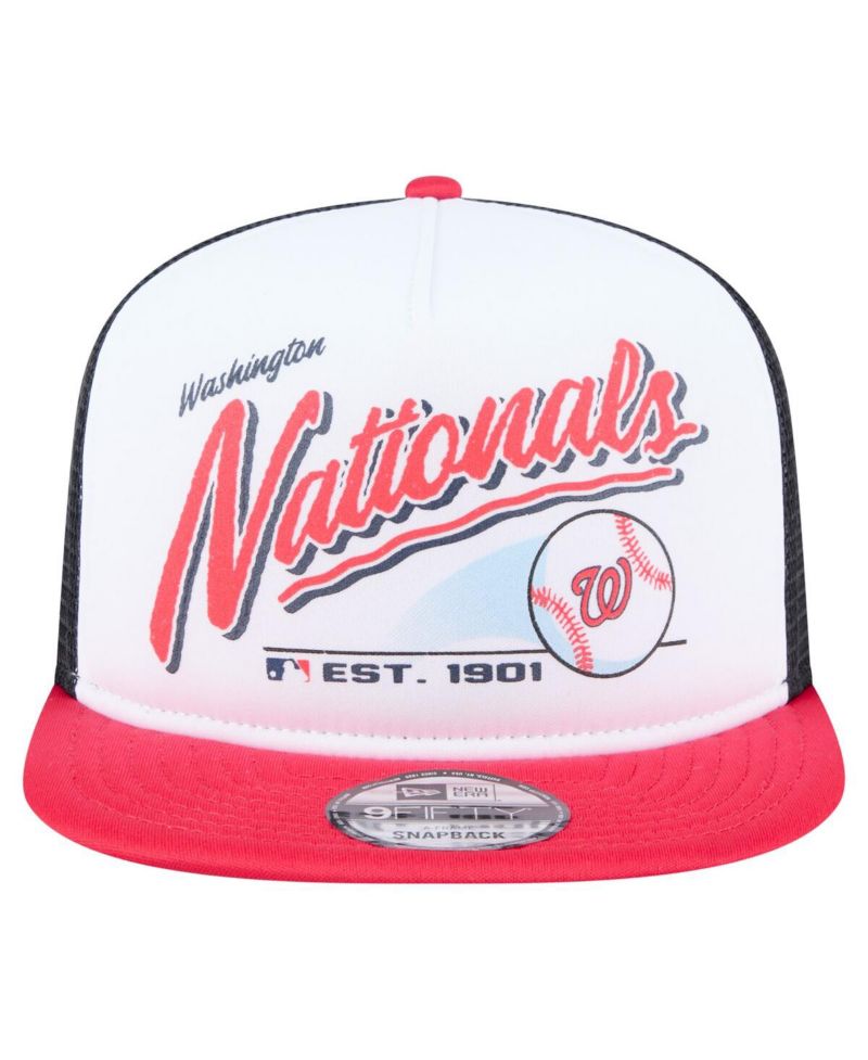 Men's White/Red Washington Nationals Retro Script Trucker 9FIFTY Snapback Hat