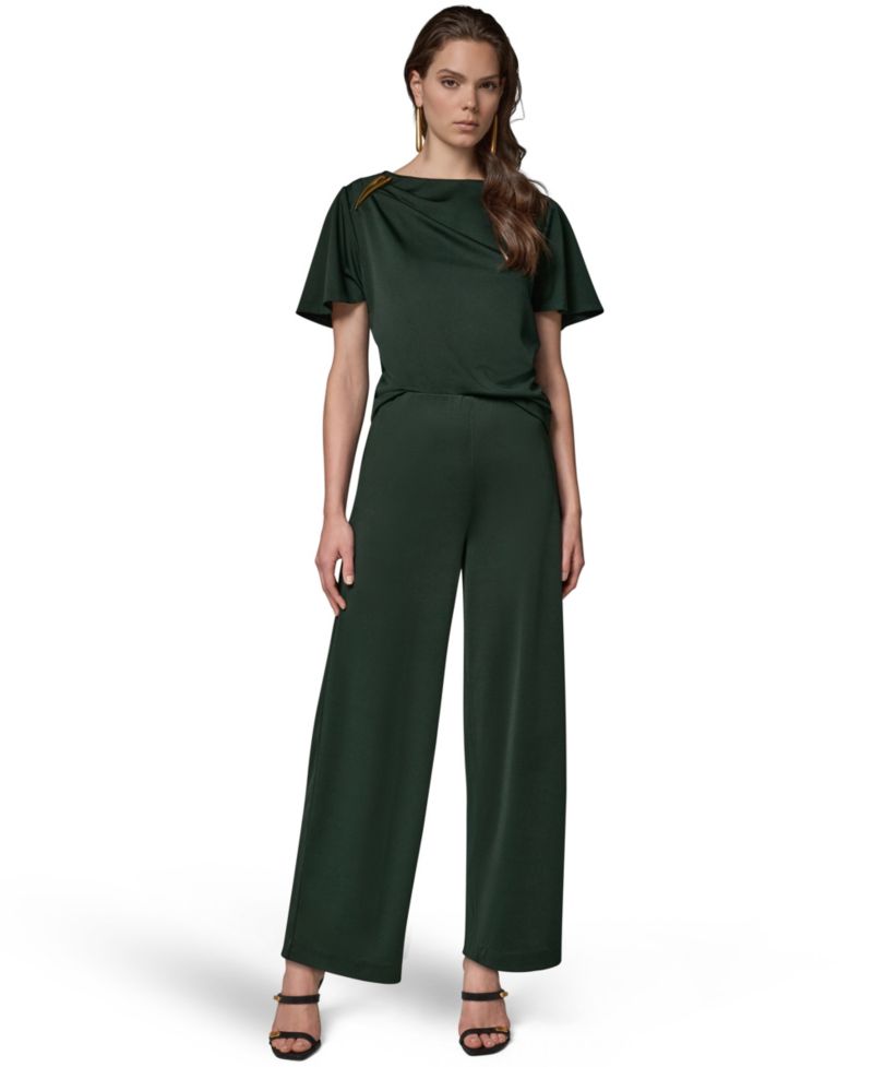 Women's Ruched Side Short-Sleeve Top & Wide-Leg Pull-On Pants