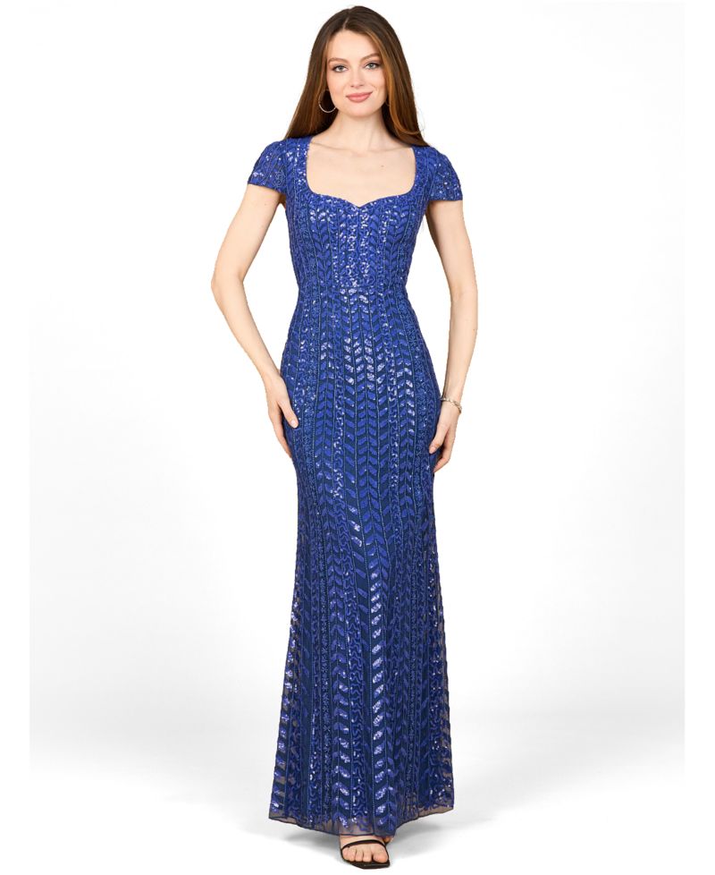 Women's Beaded Gown with Glamourous Cap Sleeves
