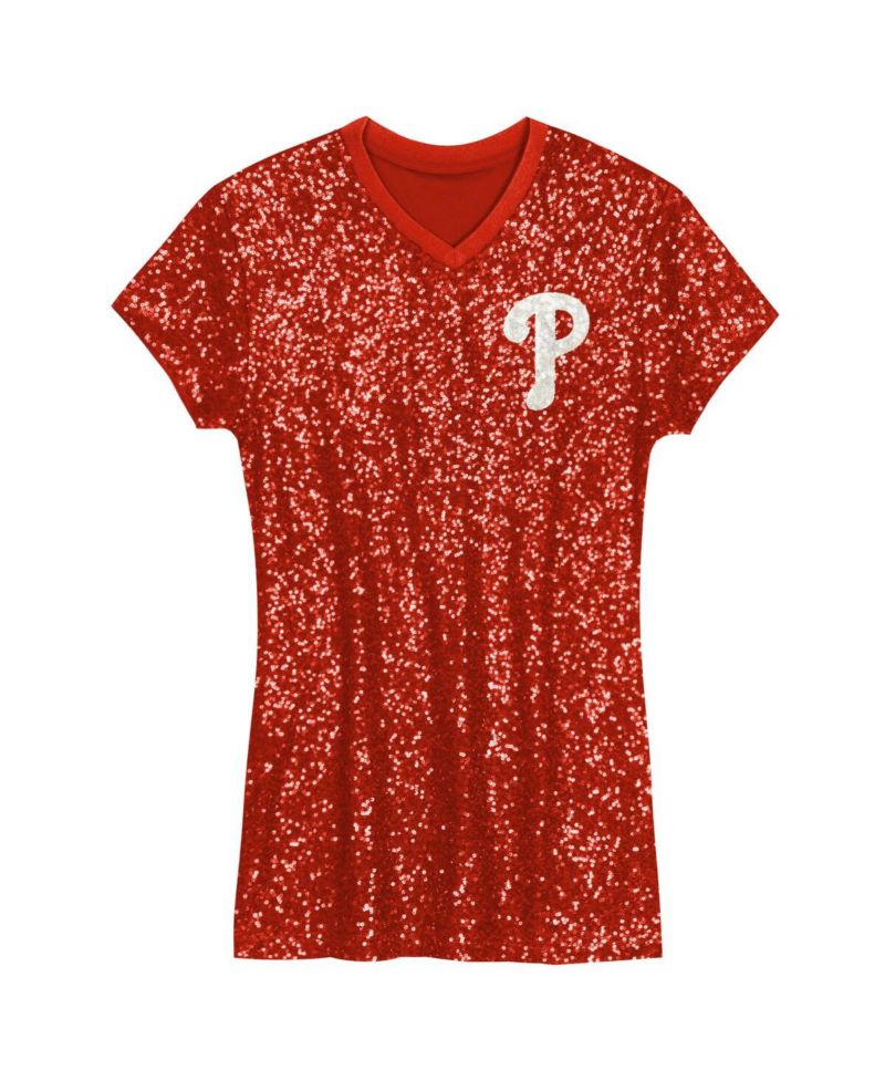 Big Girls Red Philadelphia Phillies Sequin V-Neck Dress
