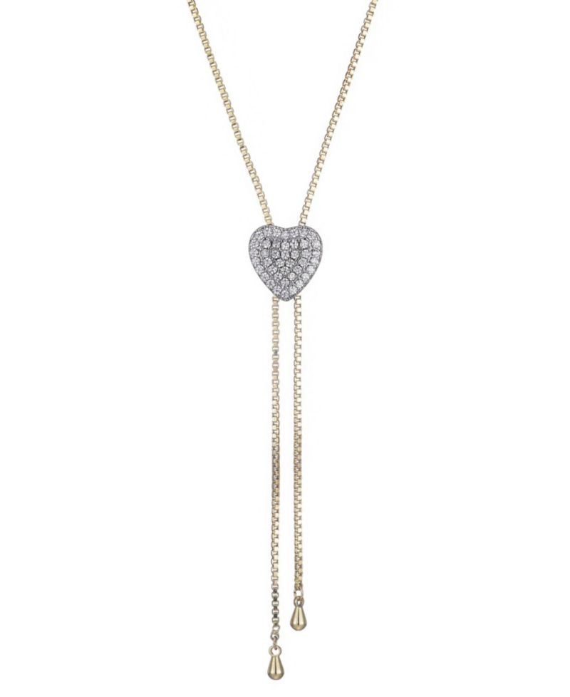Gold CZ Heart Bolo Necklace