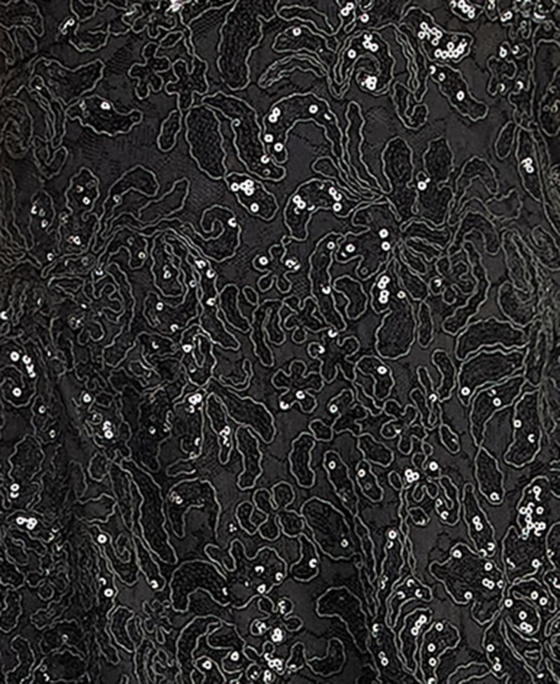 Juniors' Halter Neck Sequin Embroidered Lace Fit & Flare Short Dress