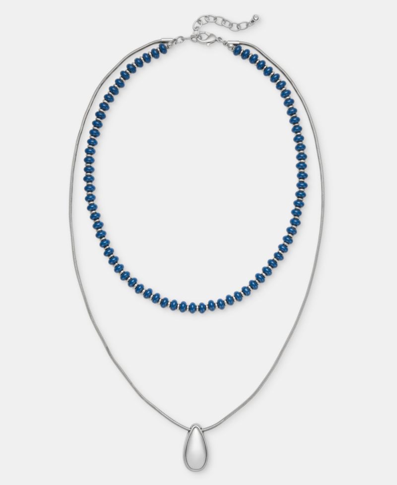 Beaded Layered Tear-Shape Pendant Necklace, 16" + 2" extender
