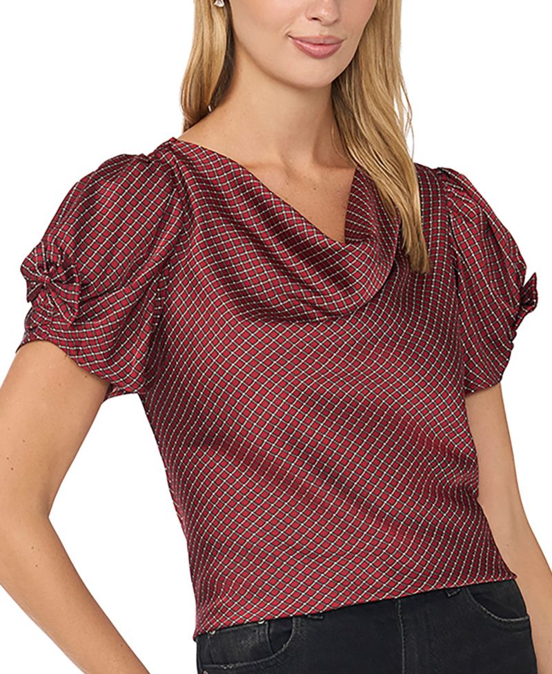 Women's Cowl Neck Satin Bow-Detail Blouse