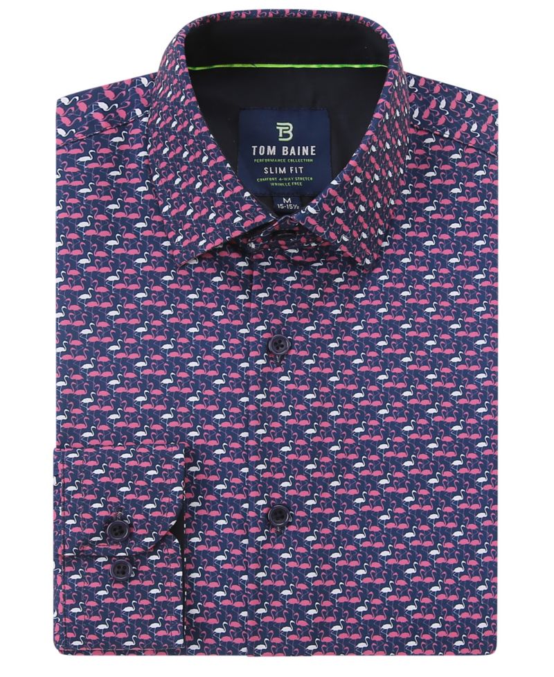 Men's Slim Fit Performance Long Sleeve Printed Dress Shirt