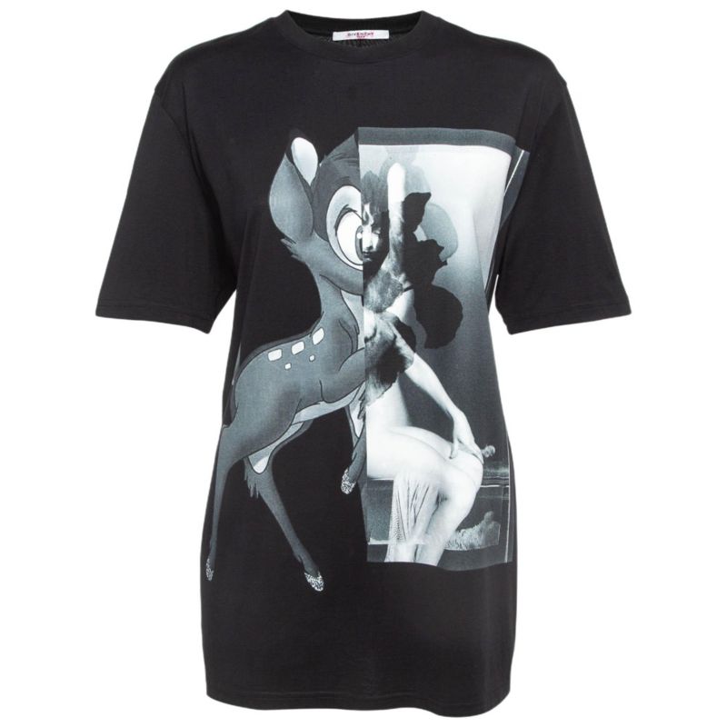 Women's Black Bambi Print Cotton Oversized T-Shirt