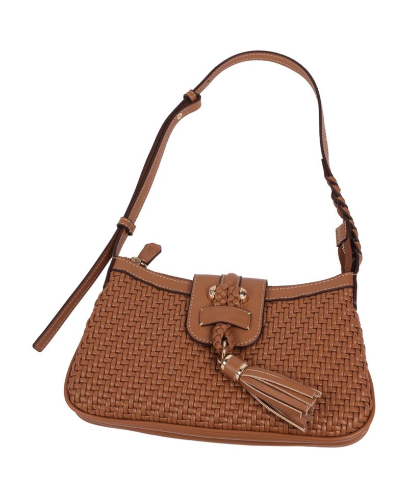 Tassel Tab Woven Shoulder Bag