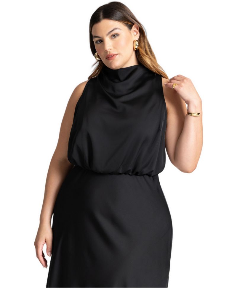 Women's Draped Satin Maxi Dress