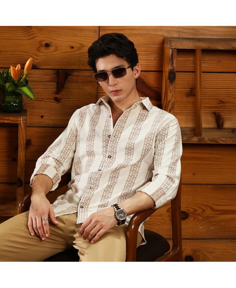 Men's Ash Brown & Off-White Indie-Stripe Jacquard Shirt